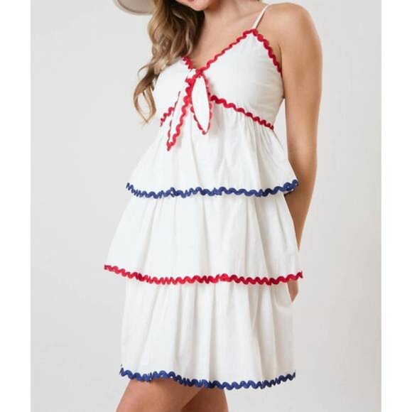 NEW poplin trim dress in white - Picture 1 of 2